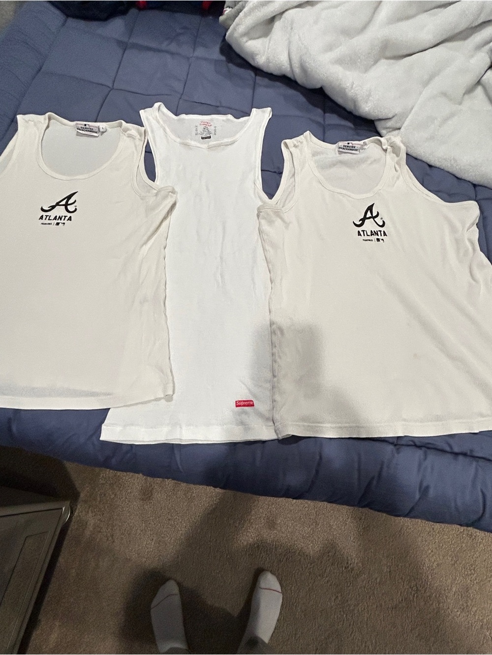 Genuine Merchandise White Atlanta Tank Tops Used, 1 Supreme Tank Top Brand New L